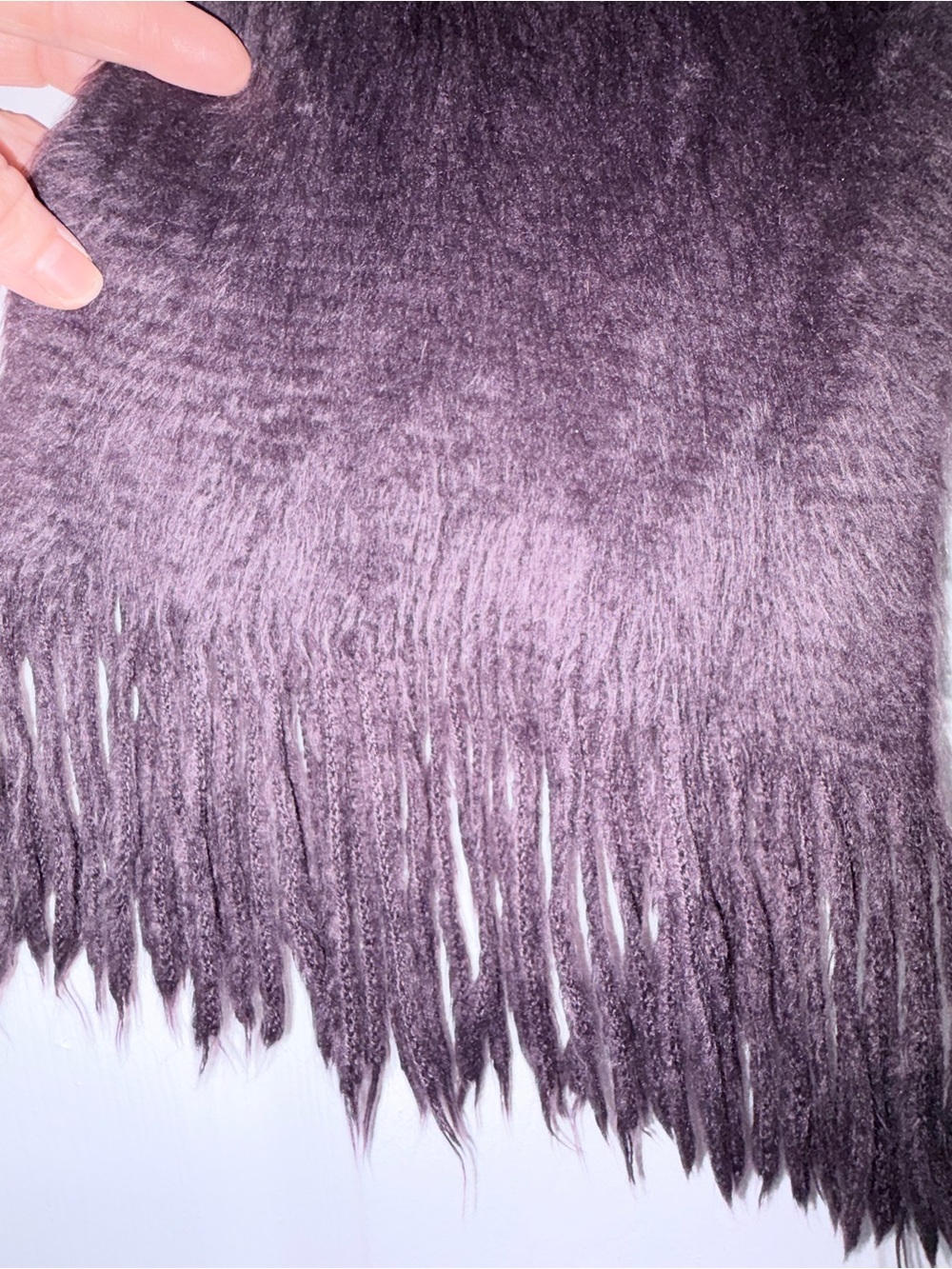 Brushed long hair fuzzy fringe scarf